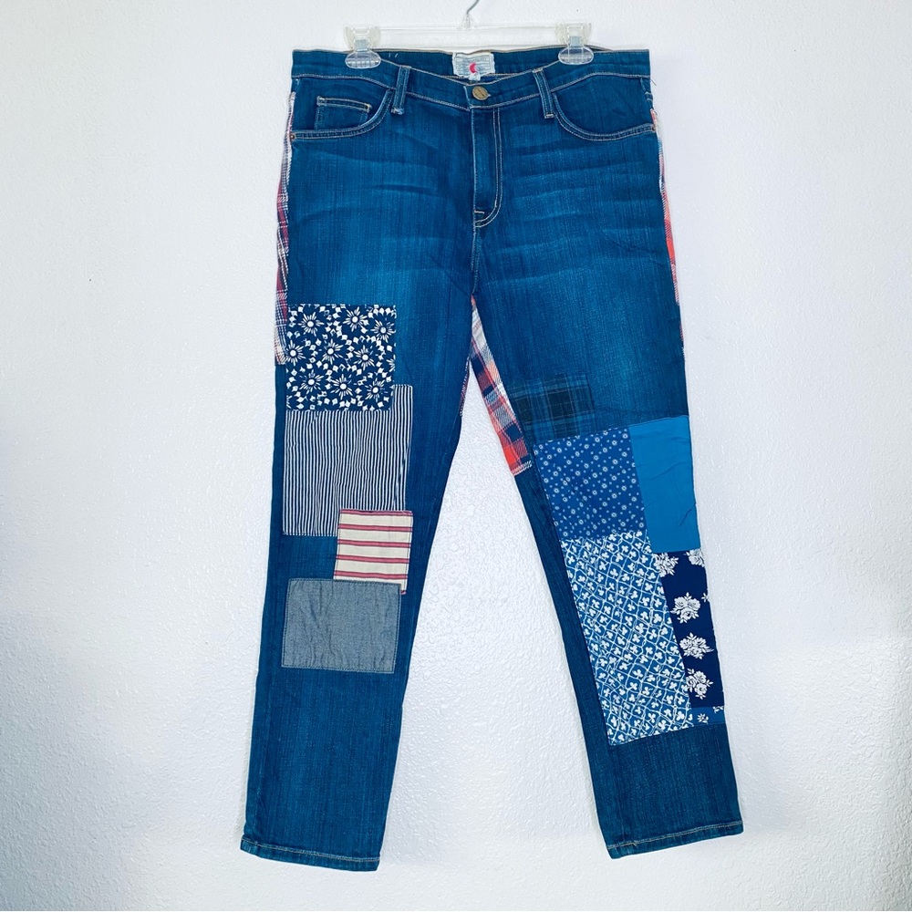 Current/Elliott The Fling Boho Patchwork Relaxed Boyfriend Cropped Jeans Size 30